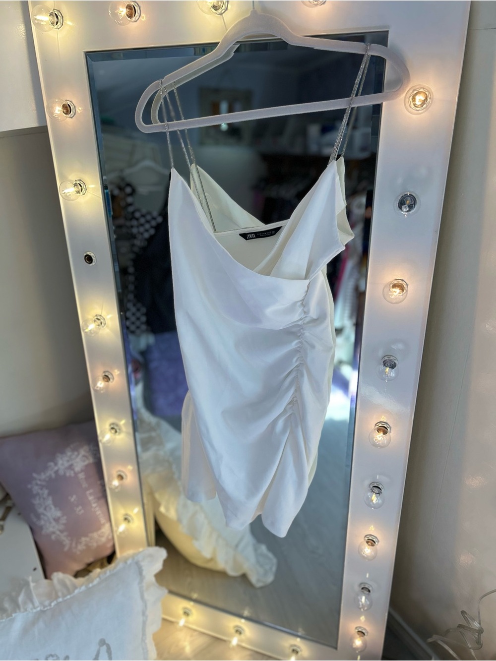 Zara White Satin Ruched Slip Mini Dress
